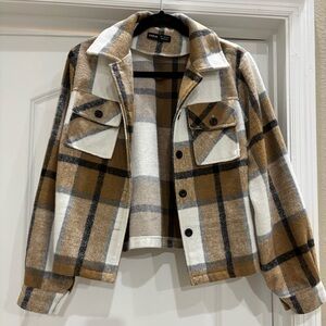 SHEIN Tan and Black Plaid Shacket